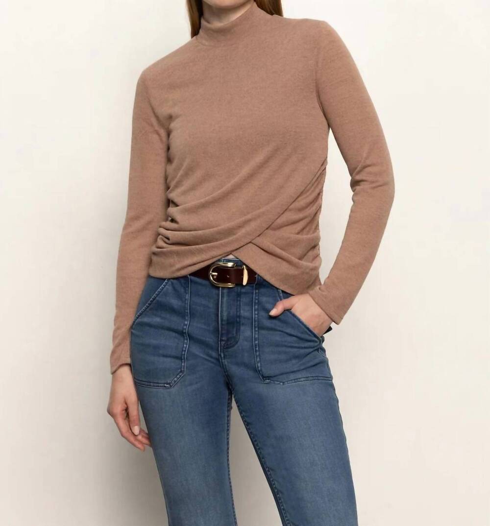 NEW SANCTUARY long sleeve draped mock neck top in mocha